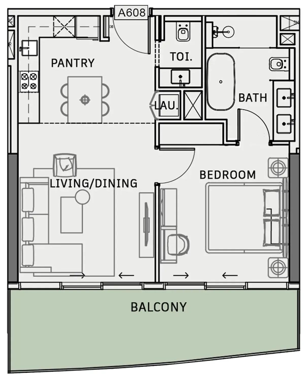 One Sky Park 1 bed floor plan, 844 sqft
