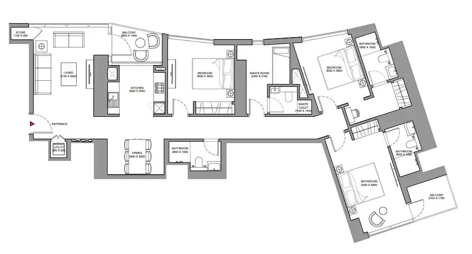 Skyscape 3 bed floor plan, 1,613 sqft