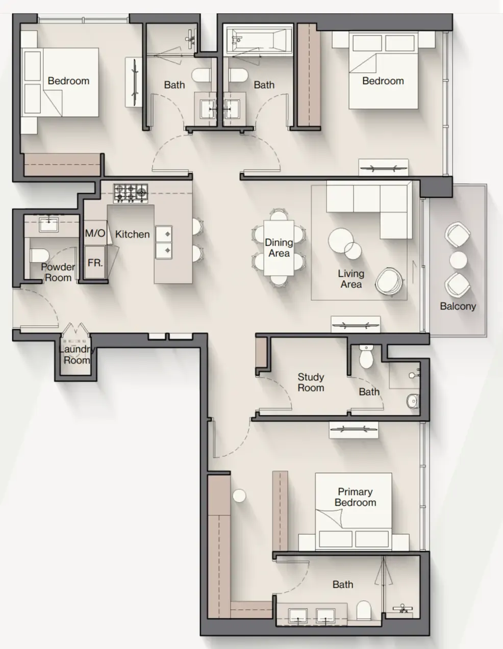 Windsor House 3 bed floor plan, 1,507 sqft