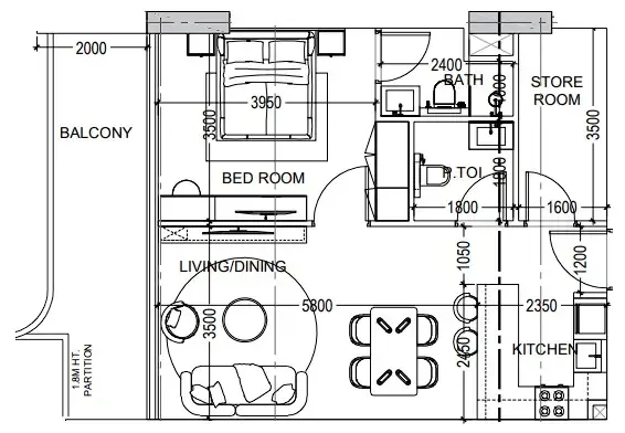 Al Haseen Residences 6 1 bed floor plan, 791 sqft