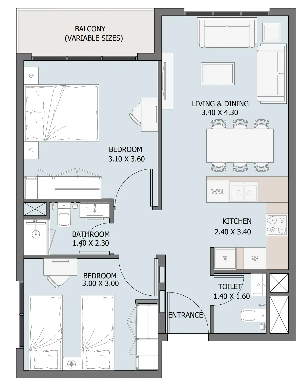 Verdana III 2 bed floor plan, 723 sqft