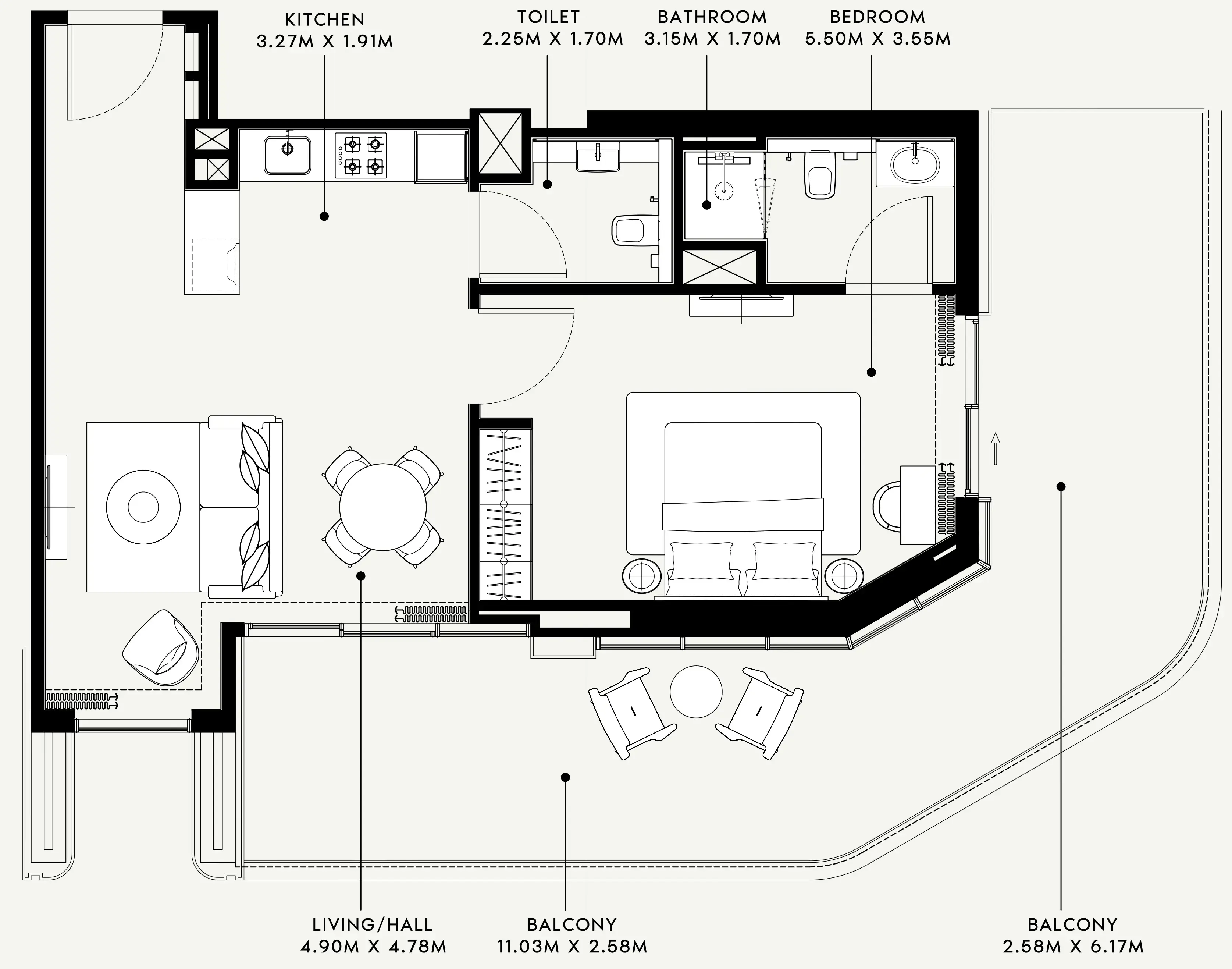 Azizi Venice 1 bed floor plan, 1,166 sqft