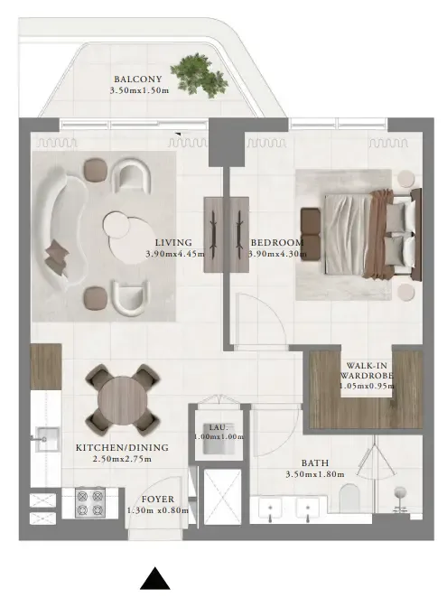 Sera 2 1 bed floor plan, 767 sqft