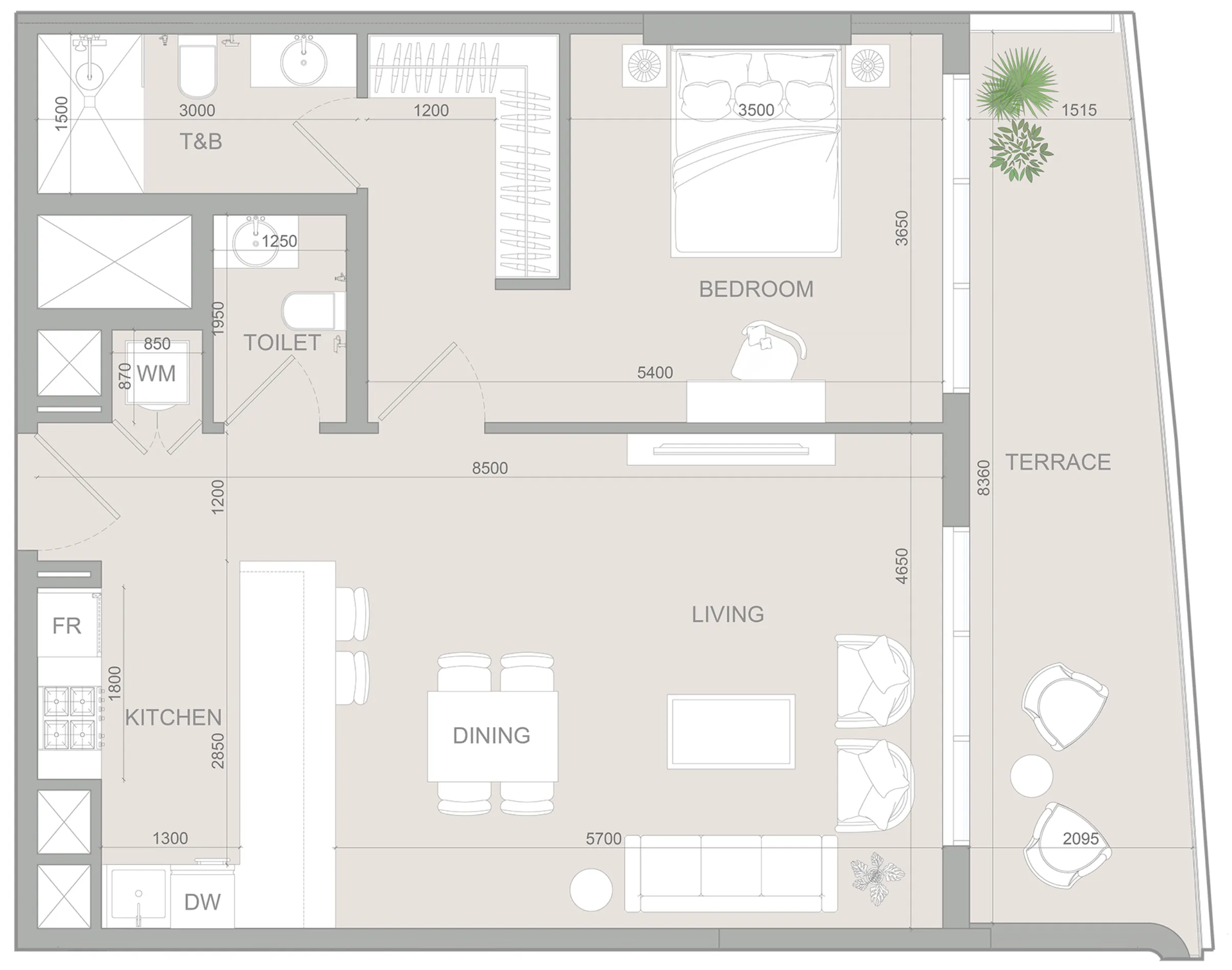 S1LV1ANA Park 1 bed floor plan, 954 sqft