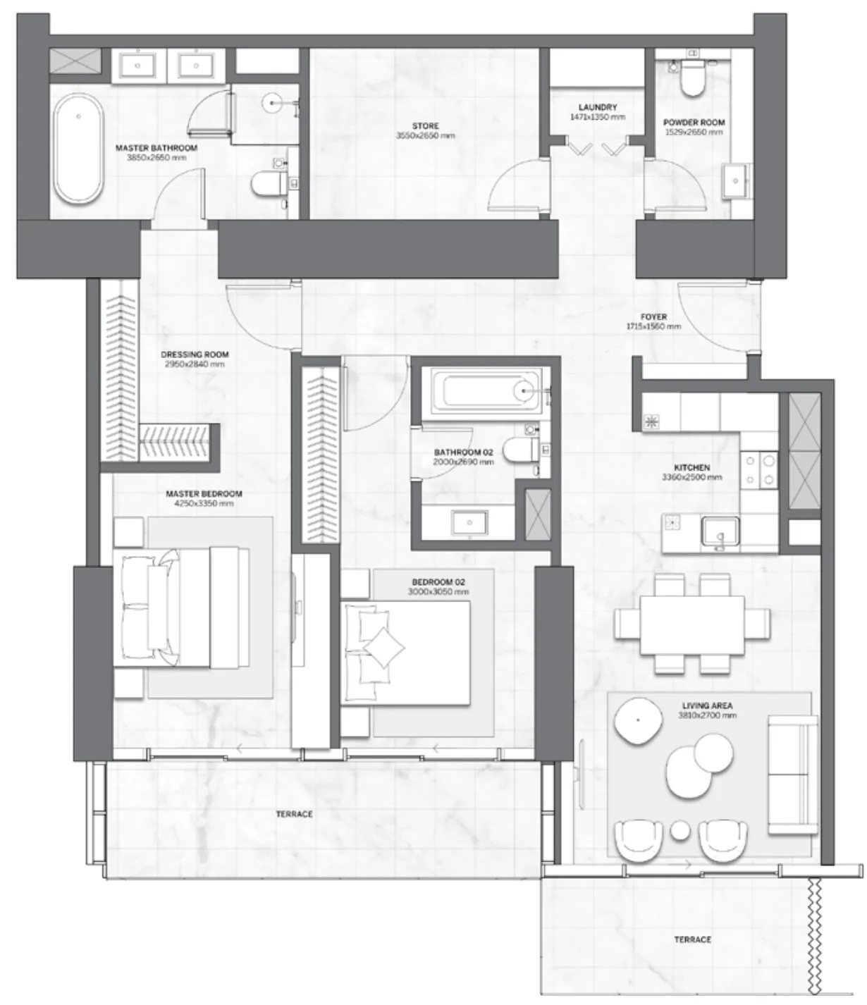 Trump International Hotel and Tower 2 bed floor plan, 1,585 sqft
