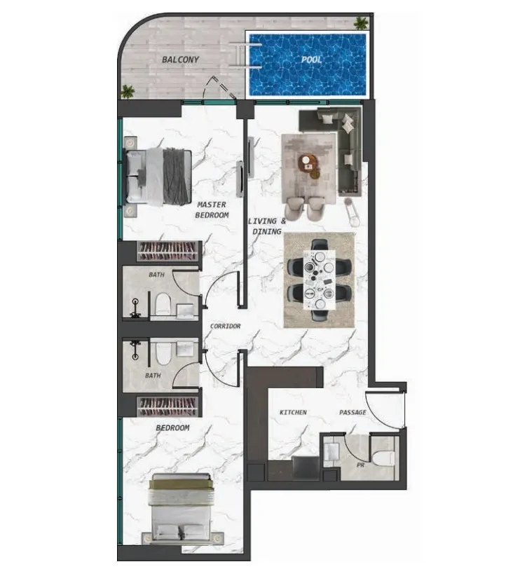 Ivy Gardens 2 by Samana 2 bed floor plan, 1,172 sqft