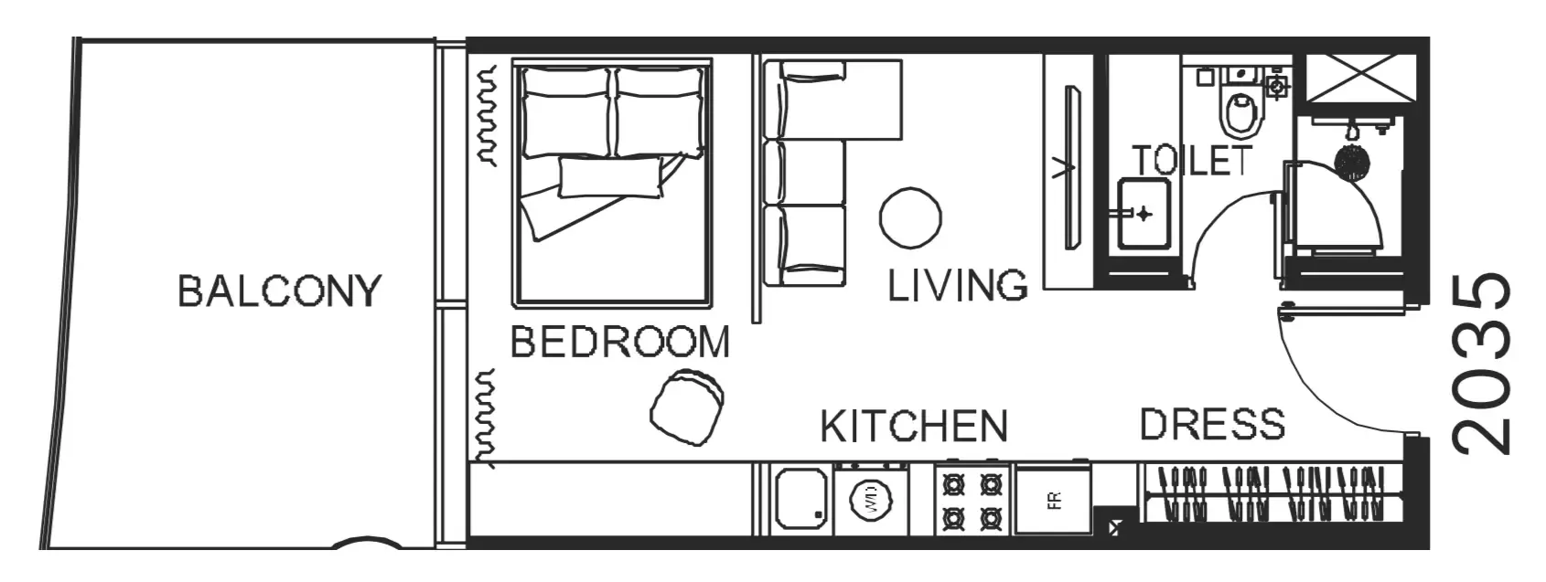 The WOW Tower Studio floor plan, 474 sqft