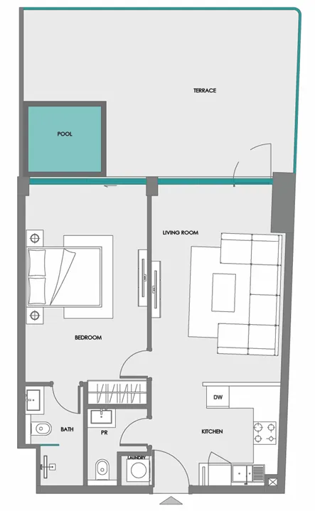 Samana Boulevard Heights 1 bed floor plan, 972 sqft