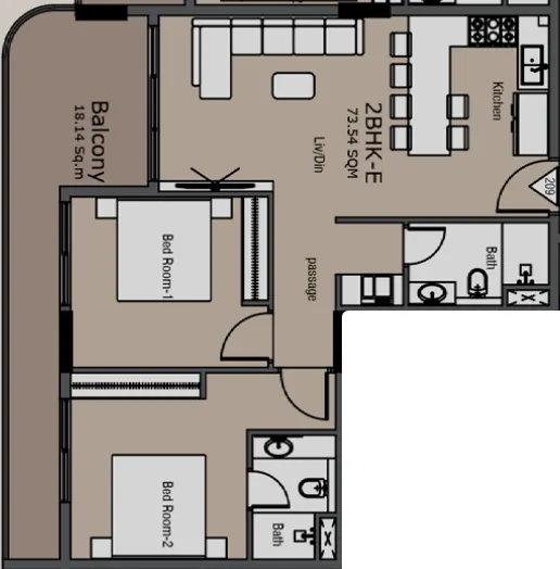 Golden Woods Albab Views 2 bed floor plan, 987 sqft