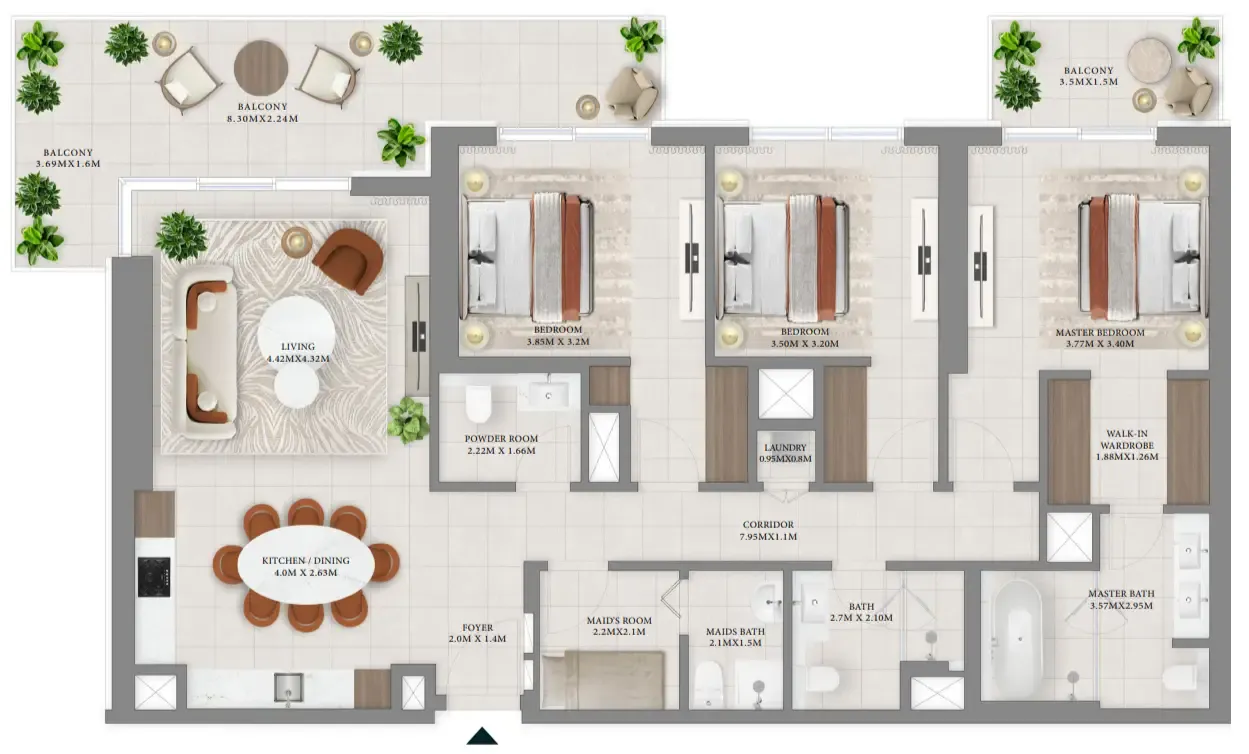 Vida Residences Hillside 3 bed floor plan, 1,827 sqft