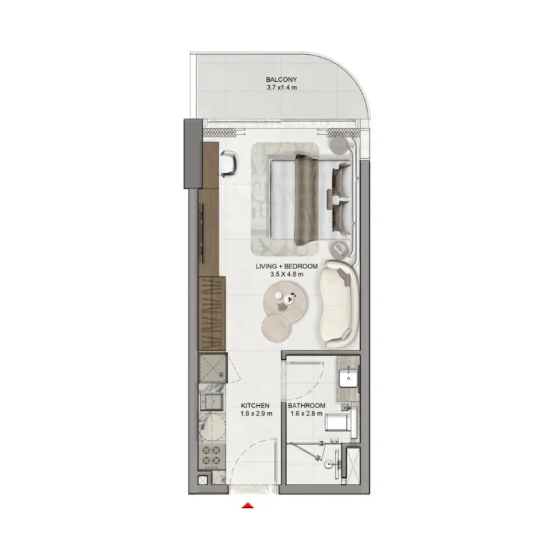La Vera Creek Studio floor plan, 365 sqft