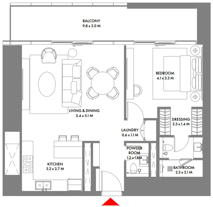 W The Residences by Arada 1 bed floor plan, 1,059 sqft