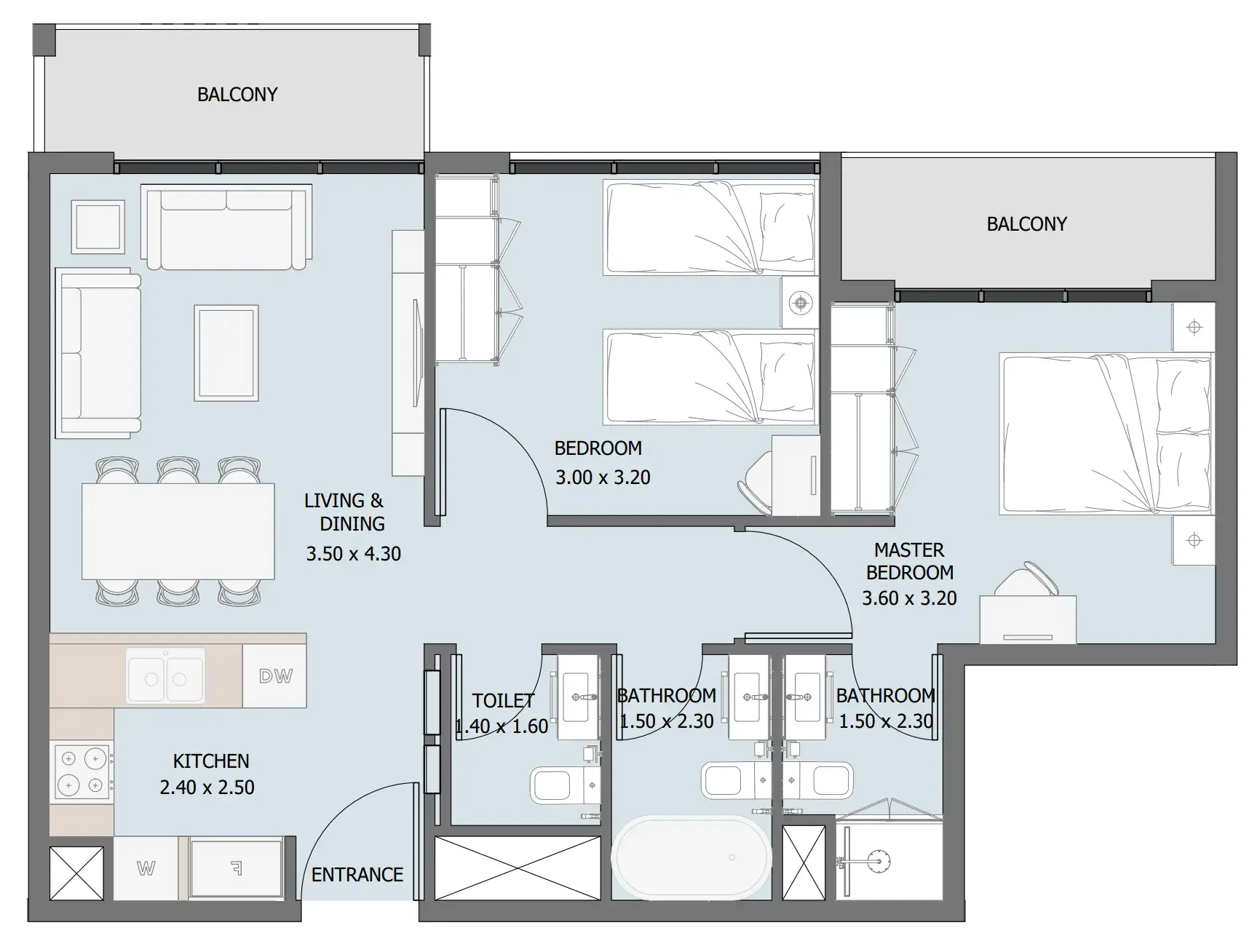Verdana III 2 bed floor plan, 804 sqft