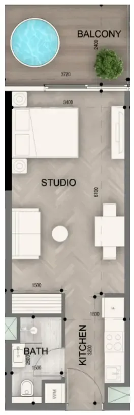 Sky Line by Peace Homes Studio floor plan, 472 sqft