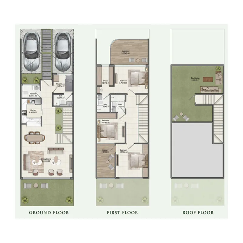 Greenz 3 bed floor plan, 2,400 sqft