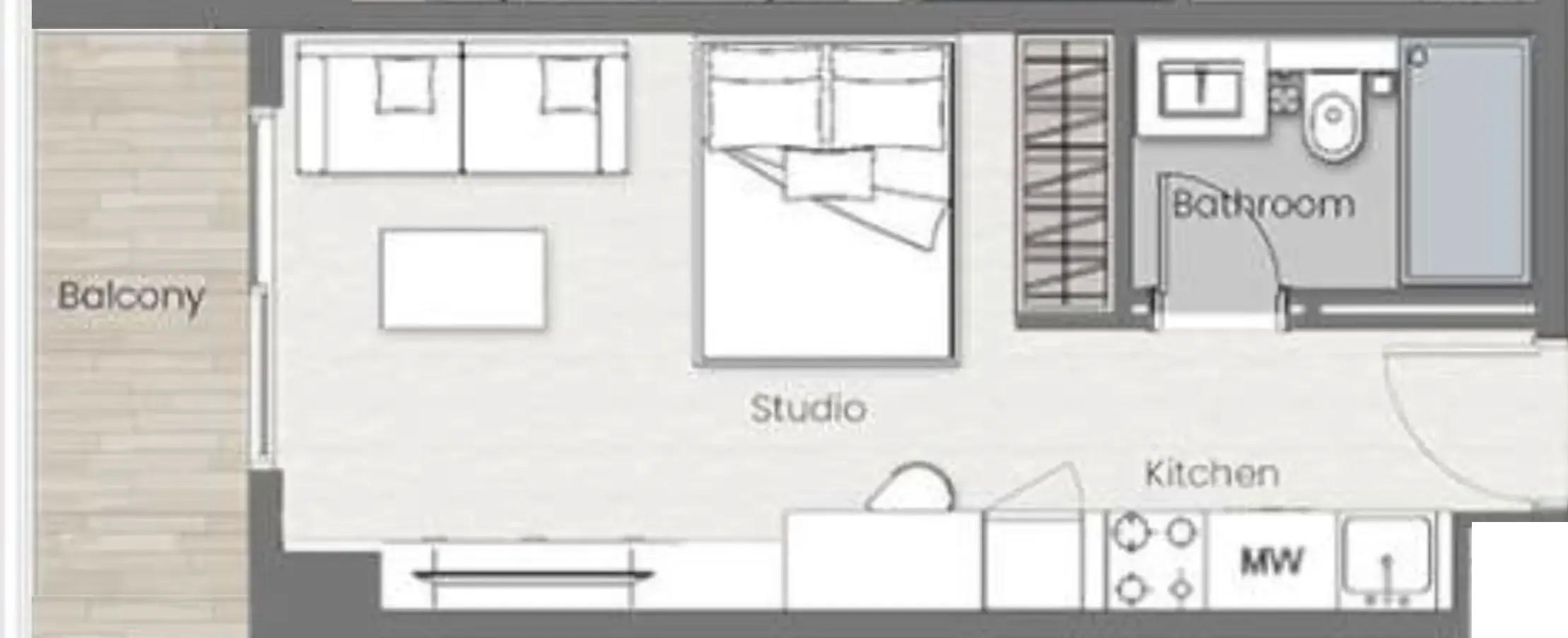 Beverly Park Studio floor plan, 362 sqft