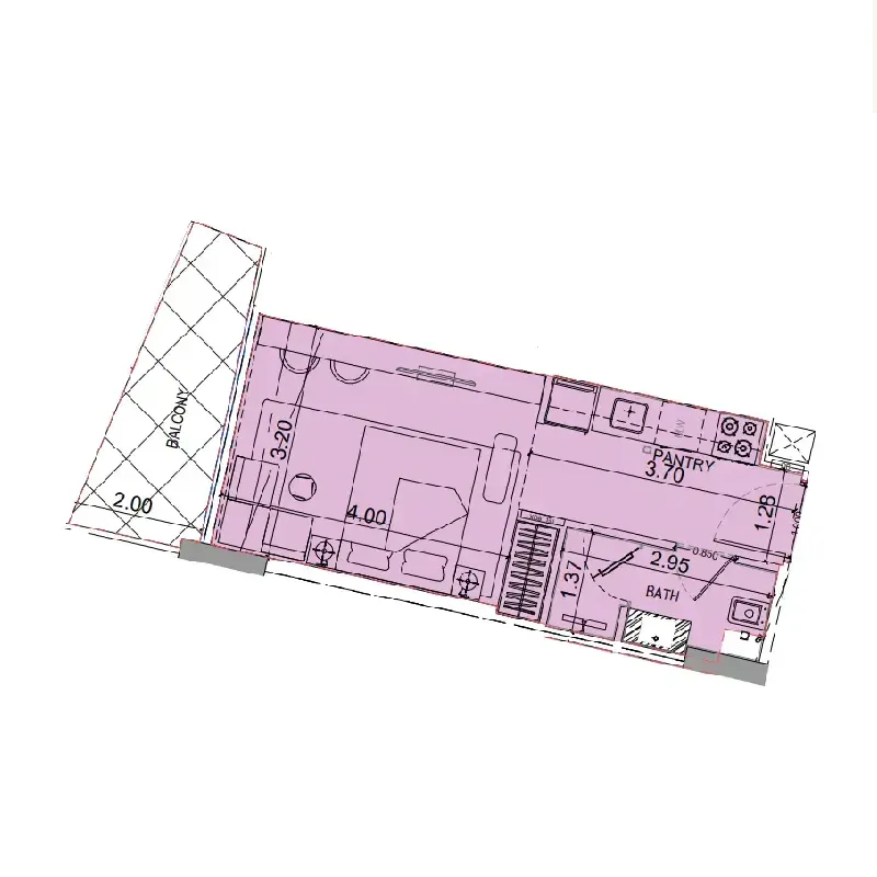 Binghatti HillCrest Studio floor plan, 395 sqft