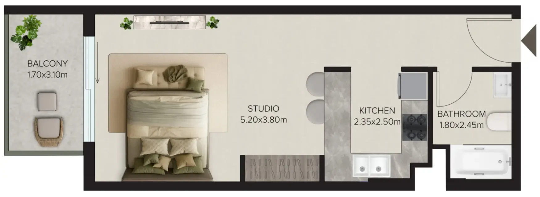 Esplora Studio floor plan, 476 sqft