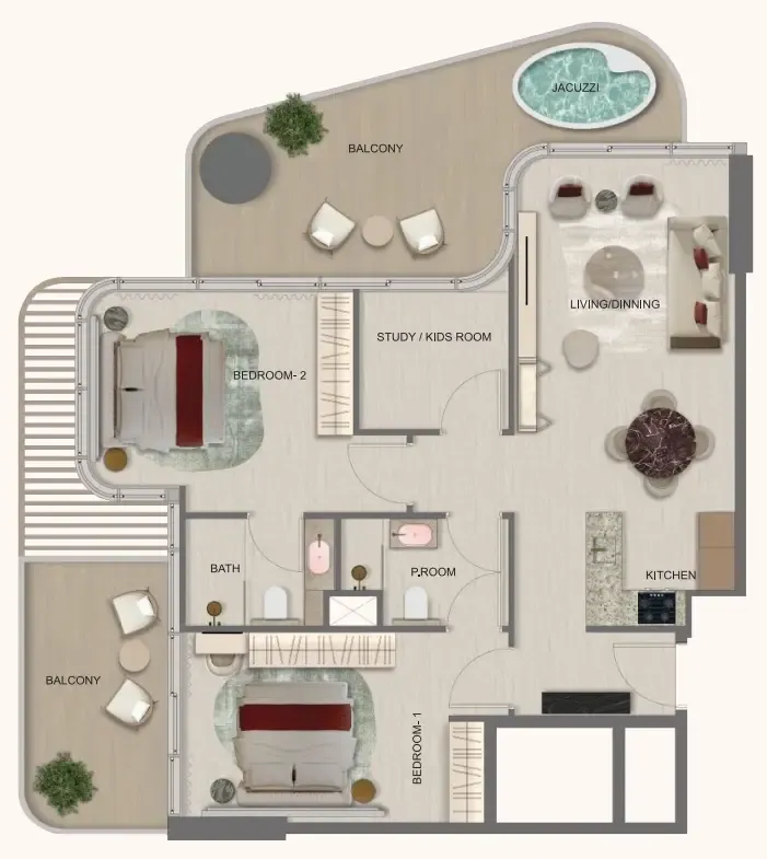 Treppan Serenique Residences 2 bed floor plan, 1,364 sqft