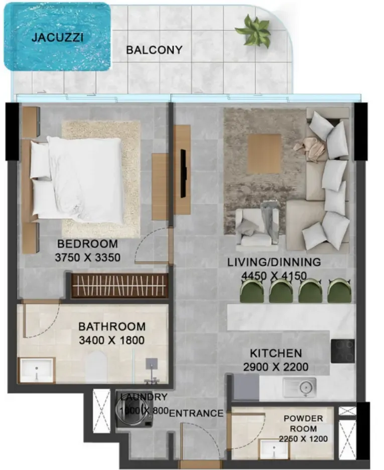 Vivanti Residences by Meteora 1 bed floor plan, 774 sqft