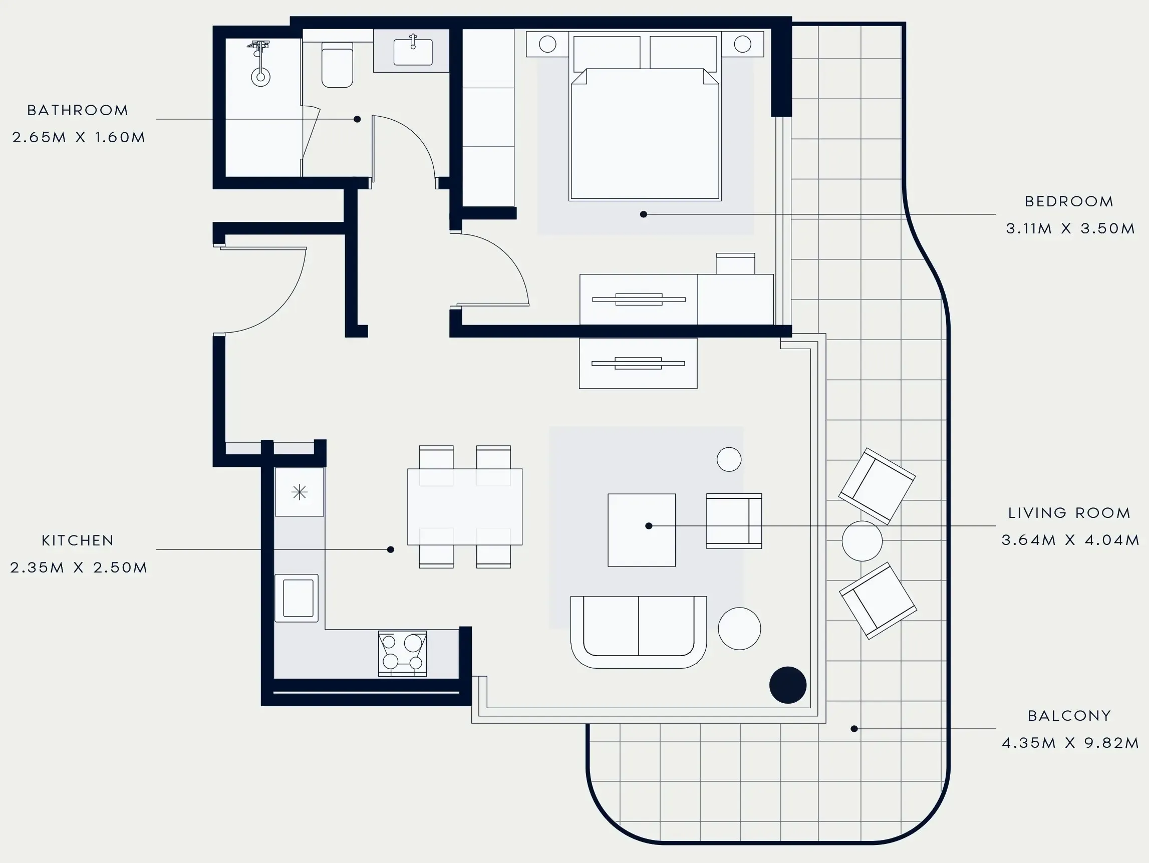 Azizi Venice 1 bed floor plan, 796 sqft