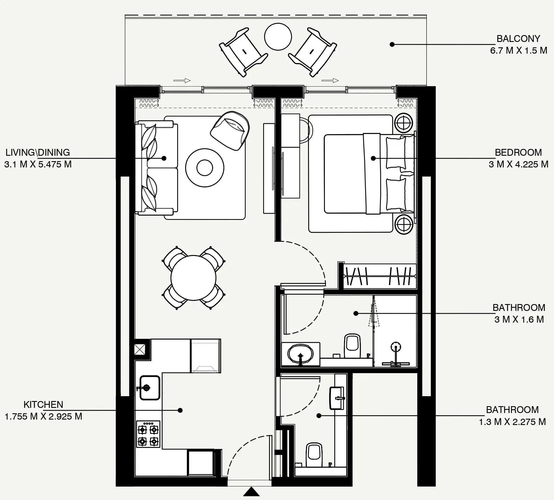 Azizi Venice 1 bed floor plan, 733 sqft