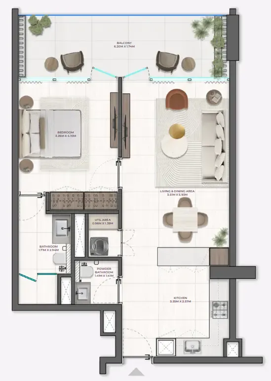 Derby Heights by AMIS 1 bed floor plan, 794 sqft