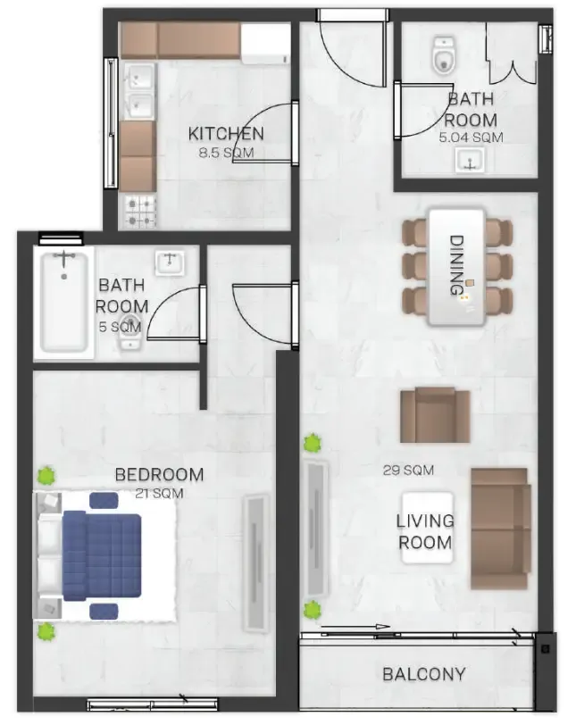 Bluebell Residence 1 bed floor plan, 1,257 – 1,266 sqft