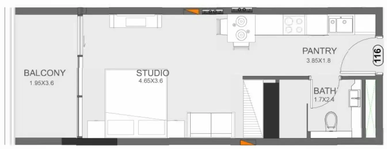 Floarea Oasis Studio floor plan, 429 sqft