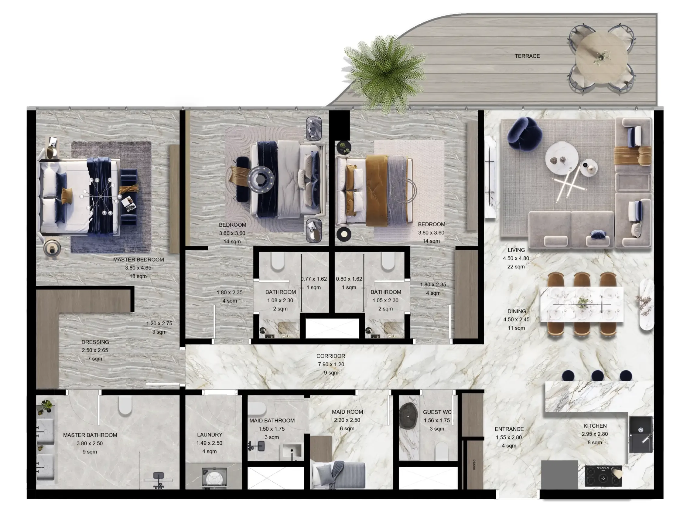 Jacob and Co Beachfront Living 3 bed floor plan, 2,519 sqft