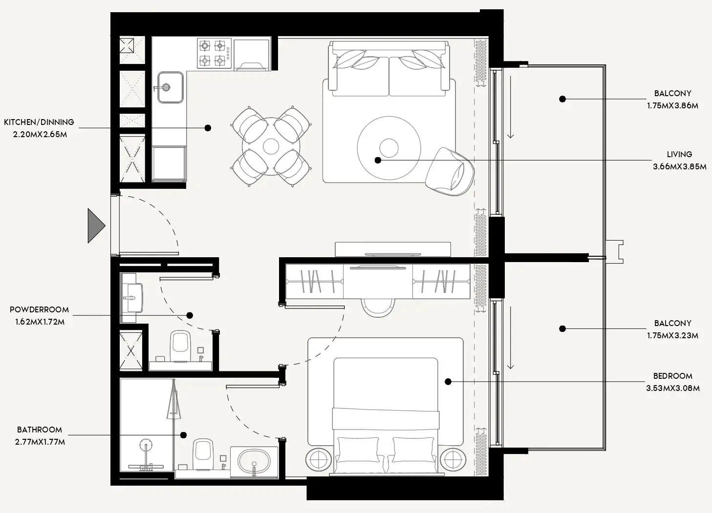Azizi Venice 1 bed floor plan, 684 sqft