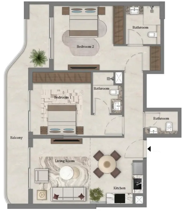 Mirari Lagoon by Zoya 2 bed floor plan, 1,040 sqft