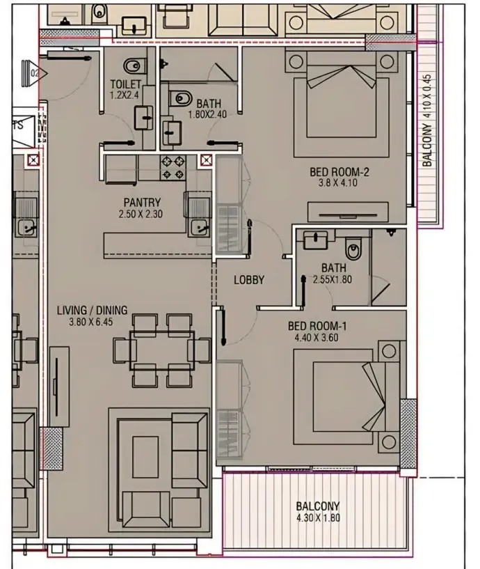 Brand Centro 2 bed floor plan, 1,097 sqft