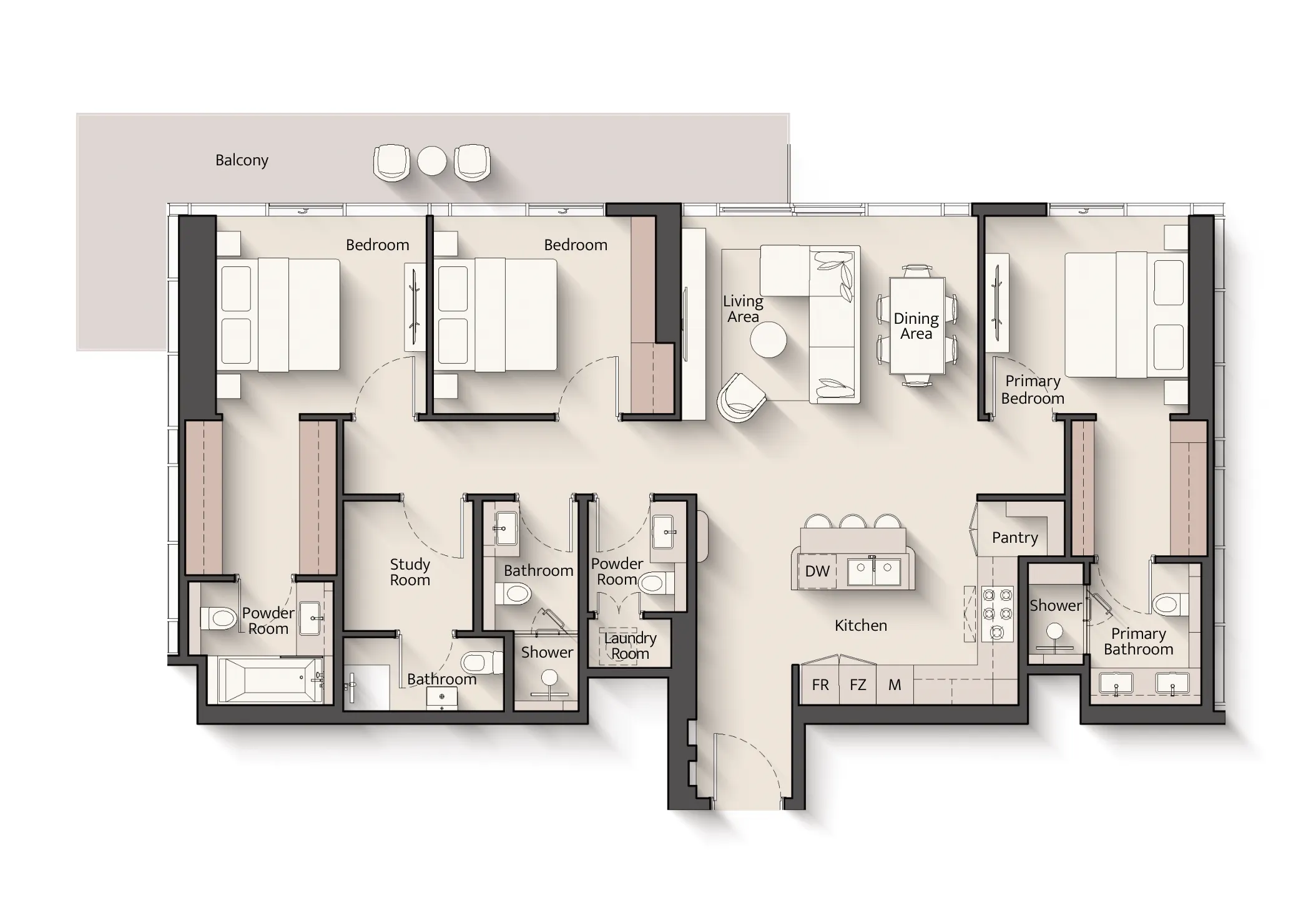 Everly Place 3 bed floor plan, 1,705 – 1,729 sqft