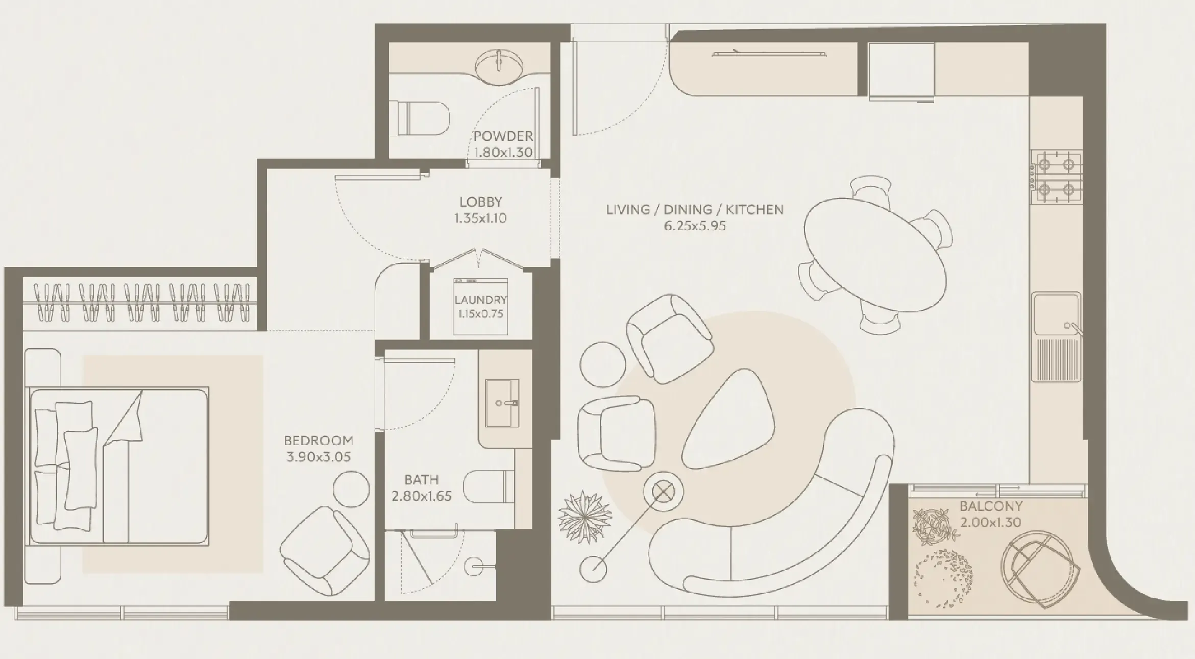 Symphony by Chaimaa 1 bed floor plan, 725 sqft