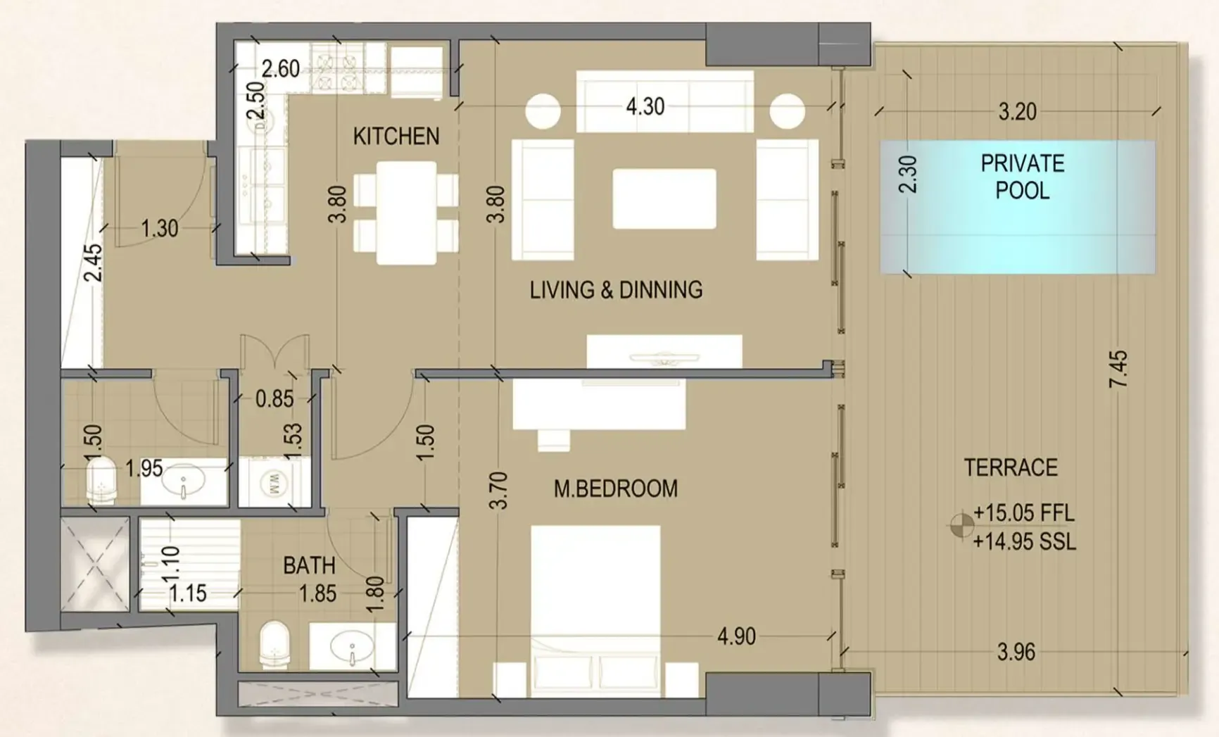 Celia Homes 1 bed floor plan, 1,007 sqft