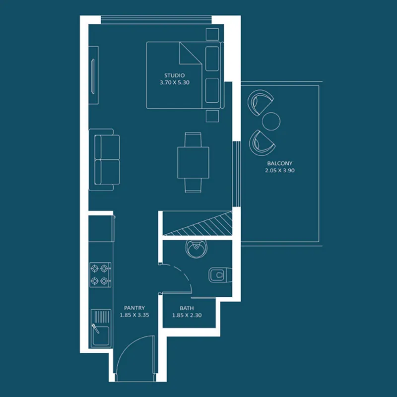 Oasiz 2 Studio floor plan, 402 sqft