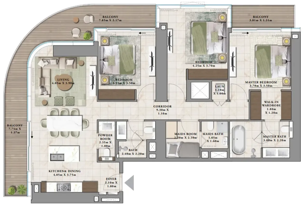 Avarra by Palace 3 bed floor plan, 1,848 sqft
