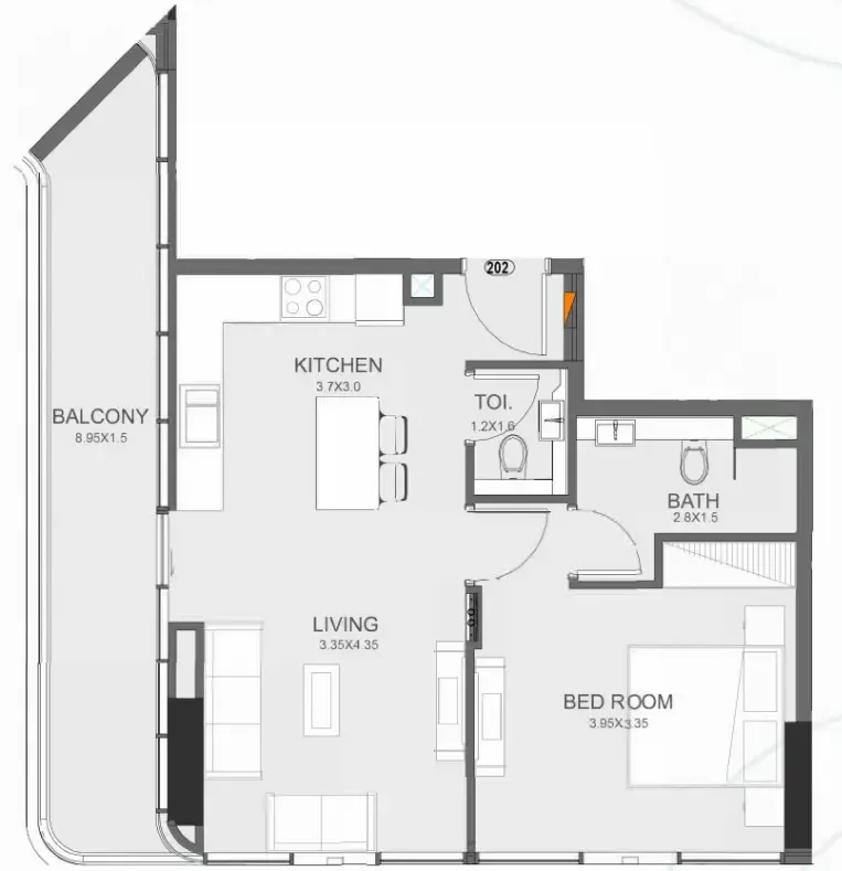 Floarea Oasis 1 bed floor plan, 763 sqft