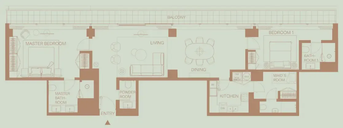 Eden House The Park 2 bed floor plan, 1,800 sqft