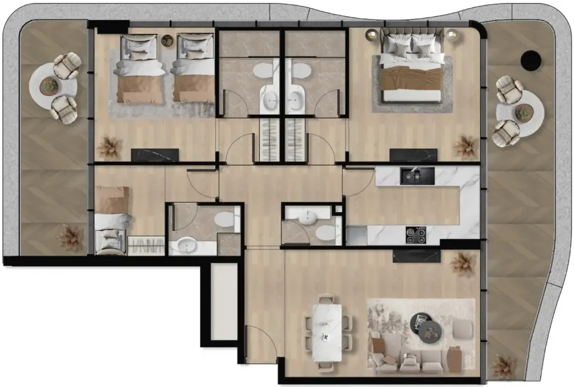 Orvessa Residences 2 bed floor plan, 1,494 sqft