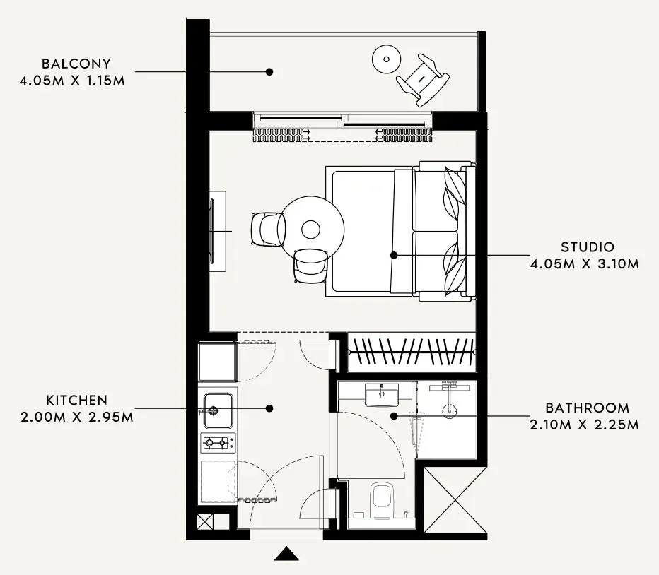 Azizi Milan Studio floor plan, 338 sqft