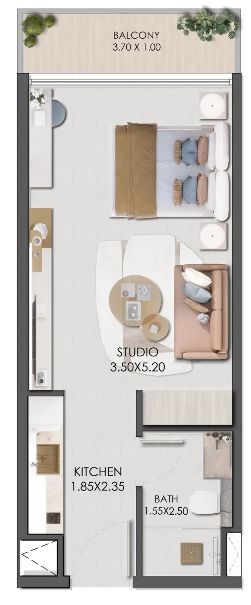 Legado by Prescott Studio floor plan, 372 – 376 sqft
