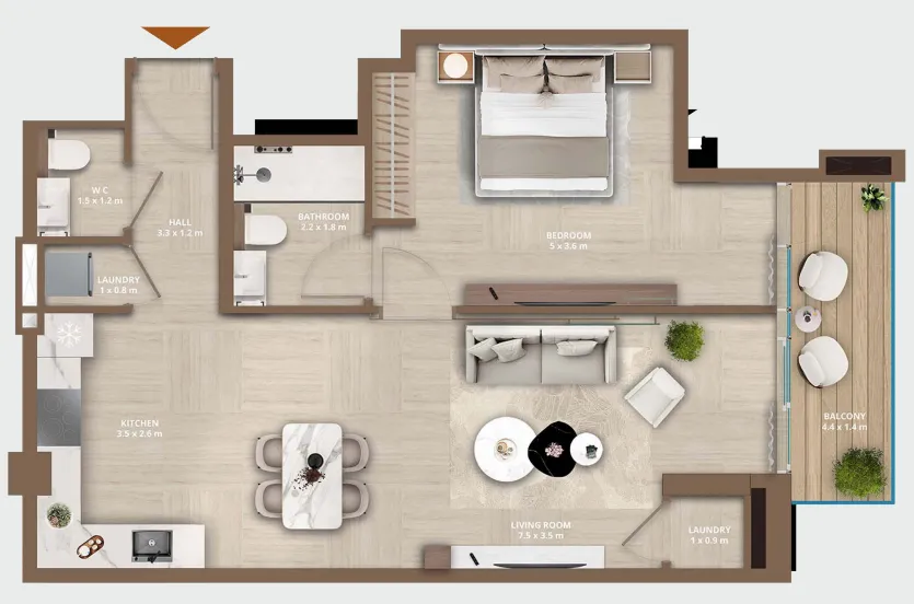 Celeste by HRE 1 bed floor plan, 804 sqft