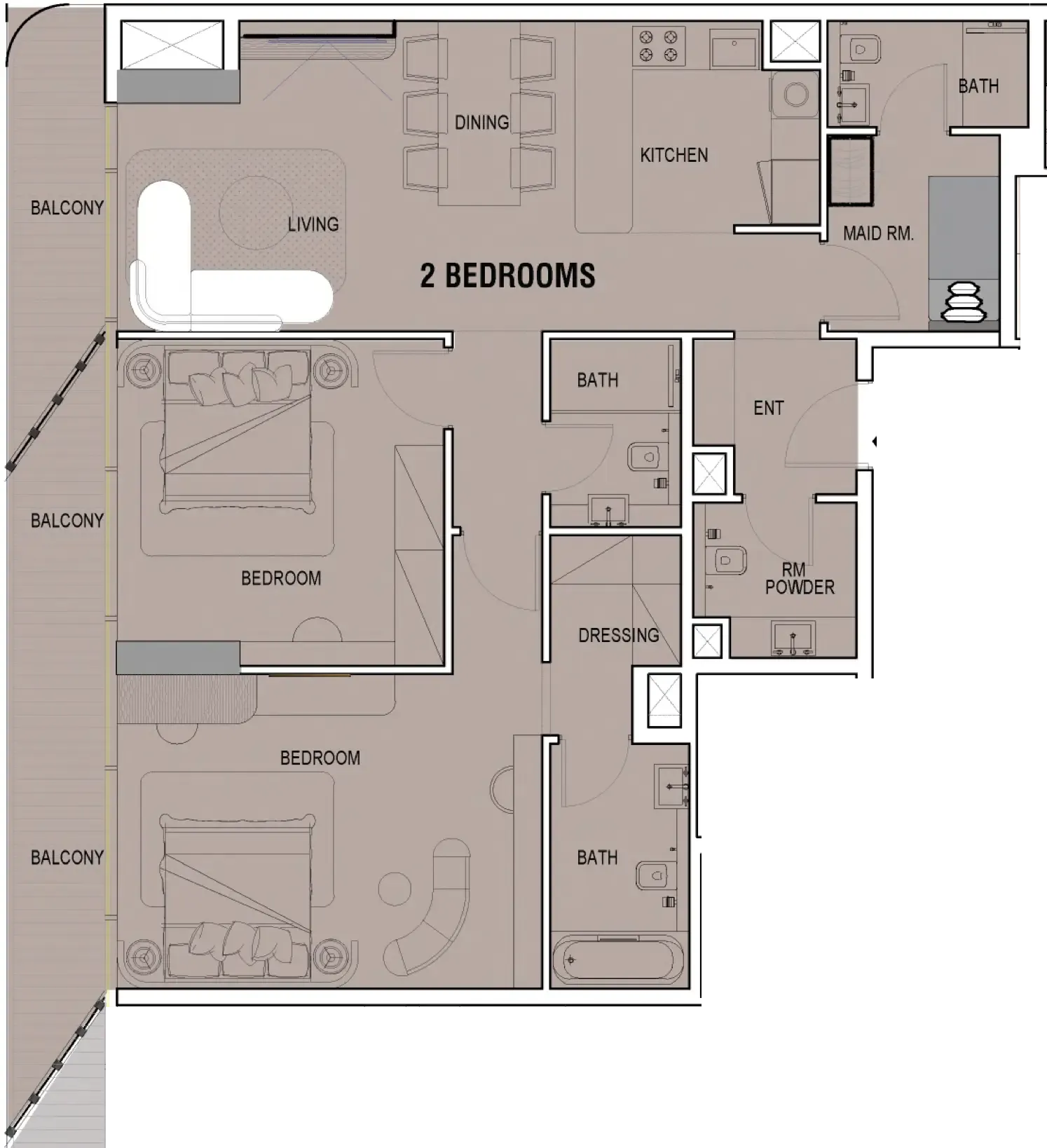 Tresora by Wadan 2 bed floor plan, 1,295 sqft