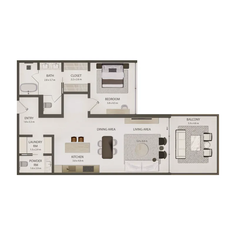 Omoria Private Residences 1 bed floor plan, 1,309 sqft