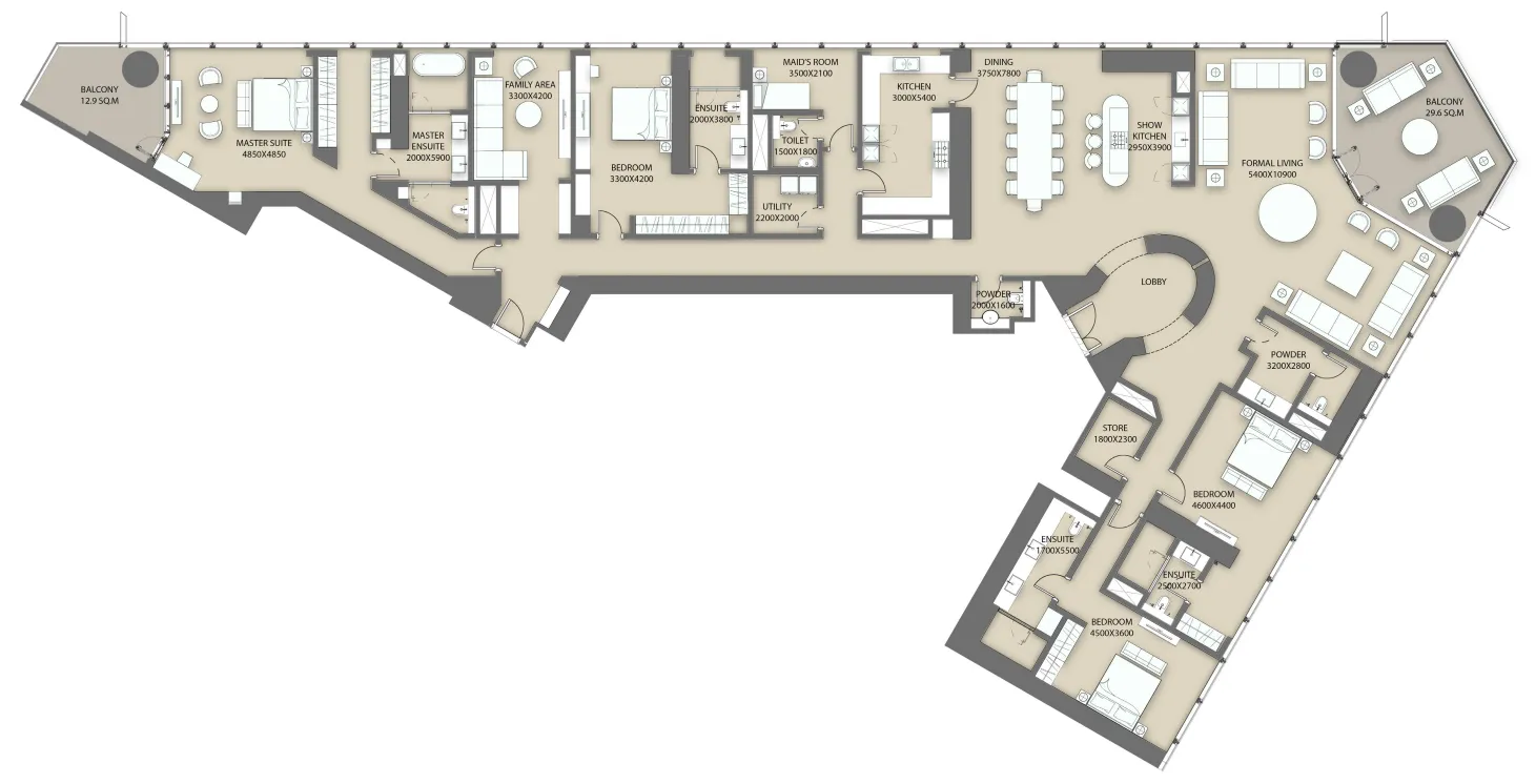 The S at Sobha Hartland II 4 bed floor plan, 5,433 sqft