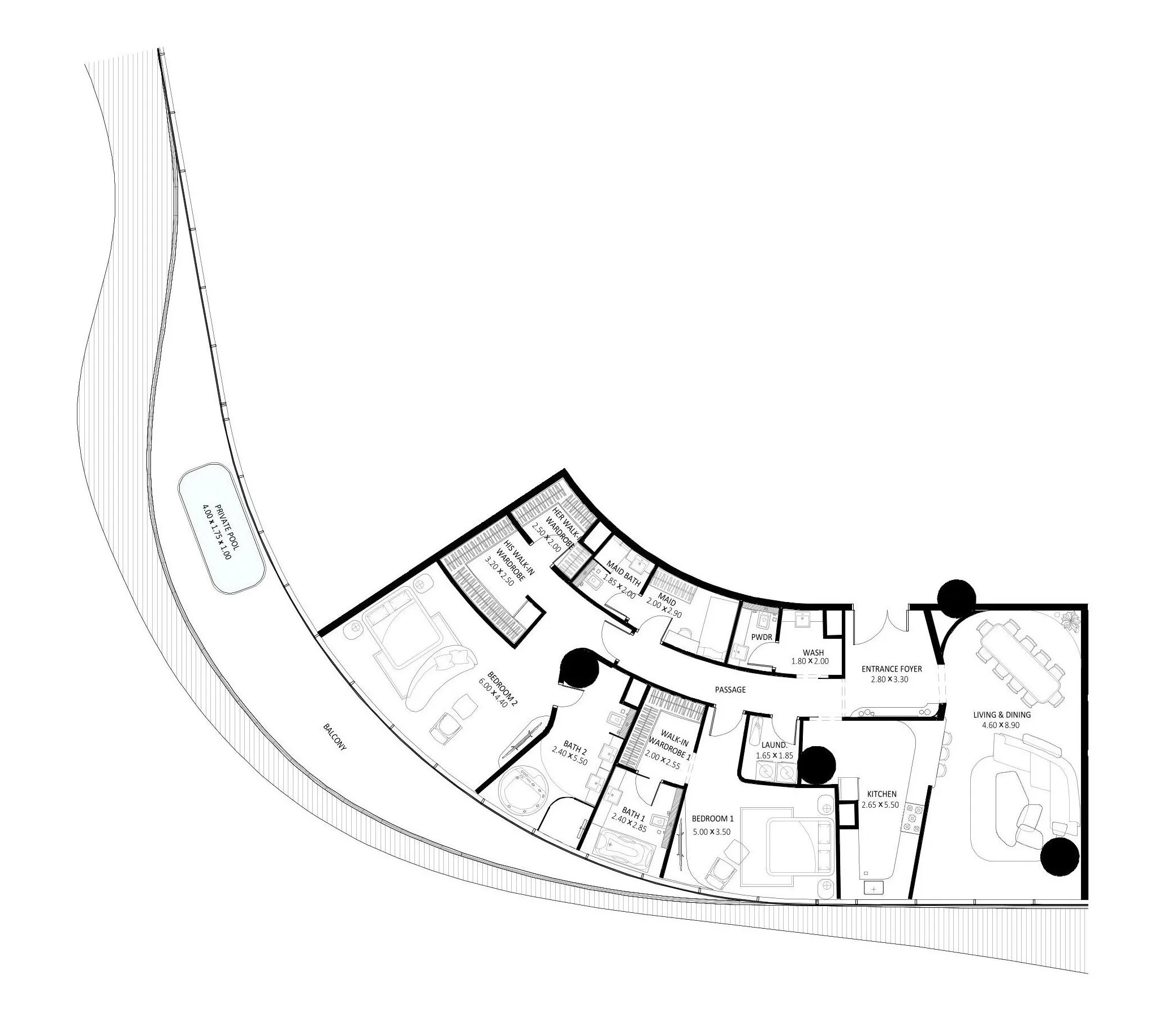 Bugatti Residences by Binghatti 2 bed floor plan, 3,026 sqft