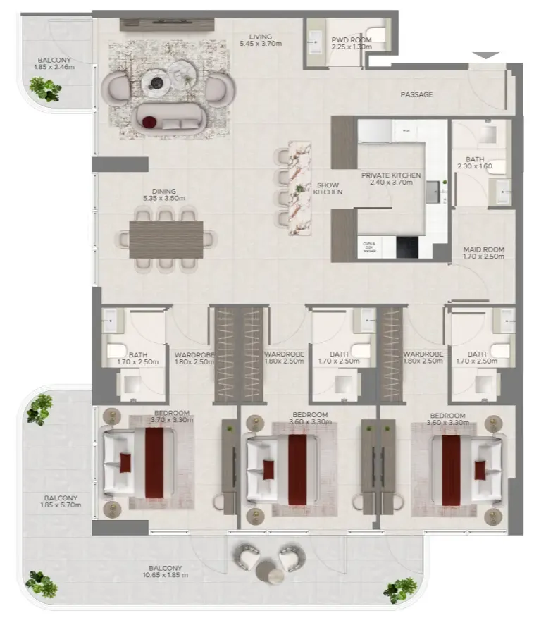 Ramada Residences by Wyndham at Dubai Islands 3 bed floor plan, 1,964 sqft