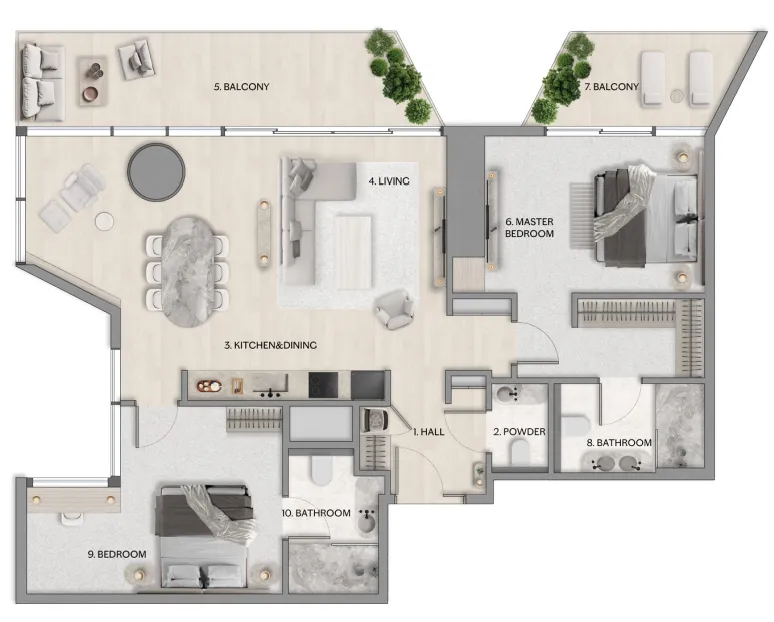 Riviera Residence 2 bed floor plan, 1,486 – 1,554 sqft